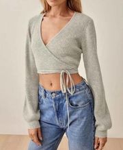 Reformation Remus Gray Cashmere Long Sleeve Wrap Sweater Size M NWT