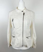 Rebecca Taylor Cream Eyelet Cotton Moto Jacket Size 6