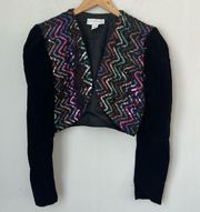 Jessica McClintock Formal Black Velvet Vtg 80s Disco Sequined Jacket Sz 8 ◼️