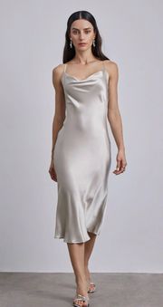 Metallic Cowl Neck Cross Back Midi Slip Dress