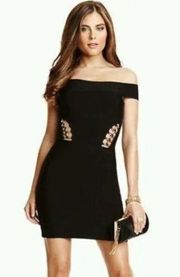 by Guess Black OTS Bandage Gold Beaded Cutout Bodycon Mini Dress Small