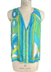 Julie Brown Mod Print Silk Sleeveless Tank Top Blouse Size 6