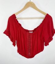 Patrons of Peace Red Off The Shoulder Cropped Top Women's Size Large L