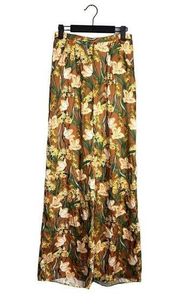 NWT Krisa Flowy Wide Leg Floral Satin Pants High Waist Pockets Fall XS