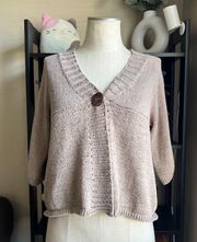 Vintage 90s light brown short sleeve fairy grunge cottagecore chunky cardigan sweater