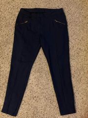 Navy Solid Skinny Fit  Pants with Zipper Pockets style size 12UK 10US