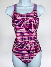 Champion Swimsuit Medium 8-10 One Piece Bathing Suit Purple Pink White Womens