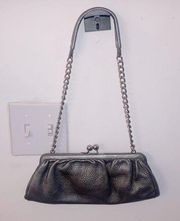 Small Silver Leather Talbots Clamshell Purse Bag