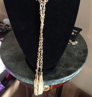 Tahari Long Intertwined Chain Silver & Gold Tassel