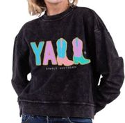 NWT Simply Southern Sz LG Black Acid‎ Washed Cropped “YALL” Crewneck Sweatshirt