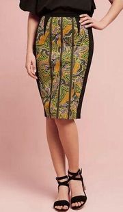 NEW Anthropologie Maeve Embroidered Bodycon Electra Ponte Pencil Skirt, Black