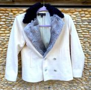 Elizabeth & James White Wool Jacket w/Kalgan Lamp & Rabbit Fur. Size XS. EUC!