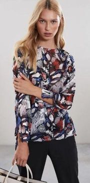 Reiss Ameris Butterfly Burnout Print Blouse Blue Black Red Size US 6