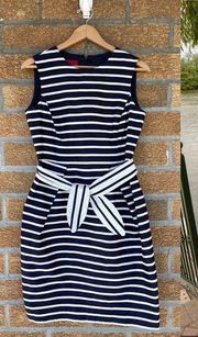 CAROLINA HERRERA NAVY BLUE STRIPE COTTON SILK SHEATH PENCIL DRESS size 8