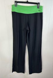 Nike  wide leg black leggings in full length with green waistband medium