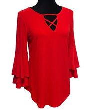 Joseph Ribkoff Red Tiered Bell Sleeve Blouse Size 4