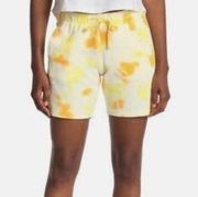 Zella Women’s Yellow Sunset lime Green Finch Tie Dye Prnt Fleece Shorts Sz M