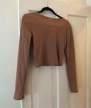 Warm tan cropped waffle long sleeve shirt by , barely worn