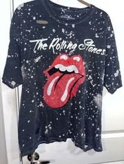 The Rolling Stones  Band Cotton Cut Out Tshirt Distressed Bleach Spots Size XXL