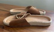 NWOT Saks Fifth Avenue "Francesca" Brown Suede Raffia Sandal Slide Buckle  7.5