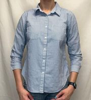 L.L. Bean Women's Seersucker Button Down Shirt Blue White M Med Medium Textured