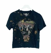 Aerosmith Vintage Custom Bleach Splatter Reverse Dyed Graphic Baby Tee SZ L