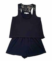 BCBGeneration Black Sleeveless Classic Racerback Lace Back Romper size XXS