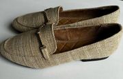 Rachel Zoe Axe Linen Beige and Gold Loafers Size 8M