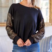 Karen Kane good Sequin Sleeve black Top casual classic stylish chic