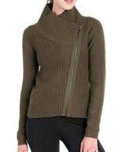 Lole Jazlyn Cardigan Asymmetrical Zip Up Wool Blend Knit Sweater Jacket Green