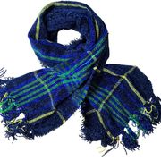 Charter Club Border Plaid Wrap Scarf Blue Green Yellow Chenille New