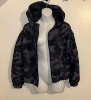 Old Navy Blue/Gray Camouflage Wind breaker hooded bomber jacket SIZE LARGE 🆕