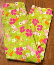 Vintage Lilly Pulitzer Gidget Flip Flop & Floral Hibiscus Green Cropped Pants