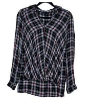 Rock Republic Plaid Top, Hi Lo Faux Wrap Shirt, Black, Red