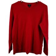 Talbots Pure Cashmere Sweater Ribbed Trim Pullover Crew Neck Red Large Petite