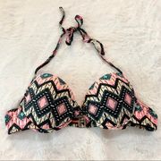 Multicolor Boho Tribal Halter Bikini Top Small