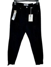 Wax Jean JRS SZ 11/30 Mom Jeans High-Rise Distressed Stretch Pockets Black New