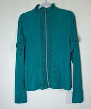 Live Love Dream Teal Full Zip Ruffle Detailing Activewear Athleisure Jacket