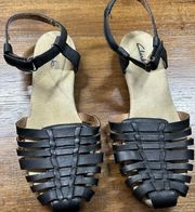 Black Huarache Leather Strap Wedge Sandals Size 8.5