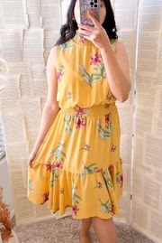 Golden Yellow Smocked Floral Dress