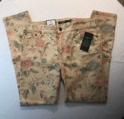 NWT Size 8 Lauren Ralph Lauren Floral on Light Tan Ankle Jeans