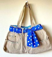 NWT Khaki Pants Blue Scarf Purse Handbag Rhinestones Pockets Shoulder bag bling