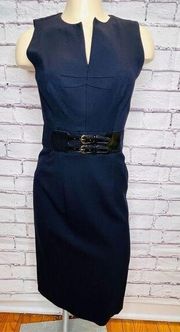 Milly Womens Blue Sleeveless Double Buckle Waist Sheath Dress Size 0