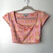 OMighty Pink Yellow Orange Butterfly Bow  Crop Top S