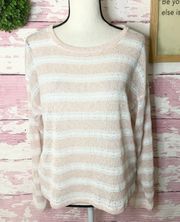 Women’s Pink White Sheer Striped Sweater in a size M/L Medium Large