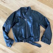 Boohoo Wide Sleeve Belted Faux Leather Jacket in Black