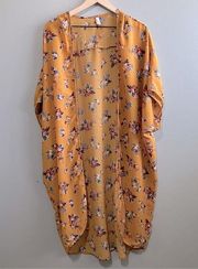 Live 4 Truth sheer yellow floral chiffon kimono duster size 1X