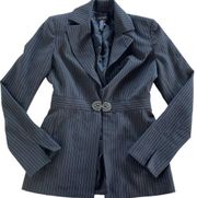 Laundry Shelli Segal Blazer Womens 4 Black Stripe Jewel Clasp Collar Jacket Poly