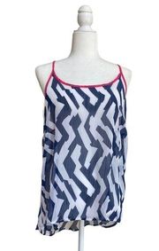 Charming Charlie Blue Zig Zag Geometric Sheer Chiffon Racerback L Camisole Tank