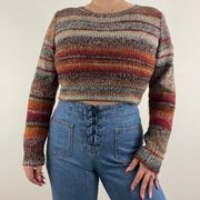 J. JILL Orange Multicolor Wool Alpaca Blend Striped Knit Crewneck Fall Sweater
